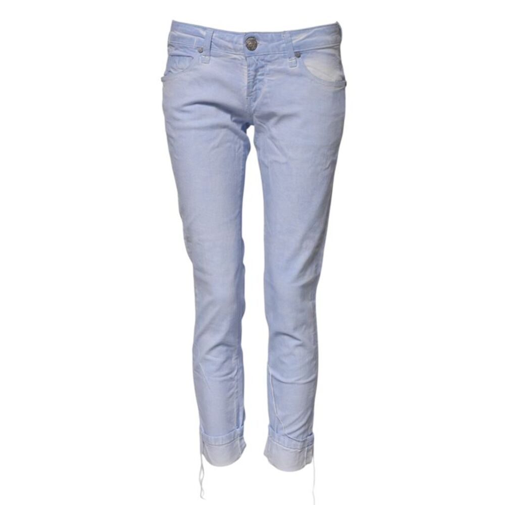 Acht Light Blue Cotton Slim Fit Denim Low Waist Denim Women's Jeans